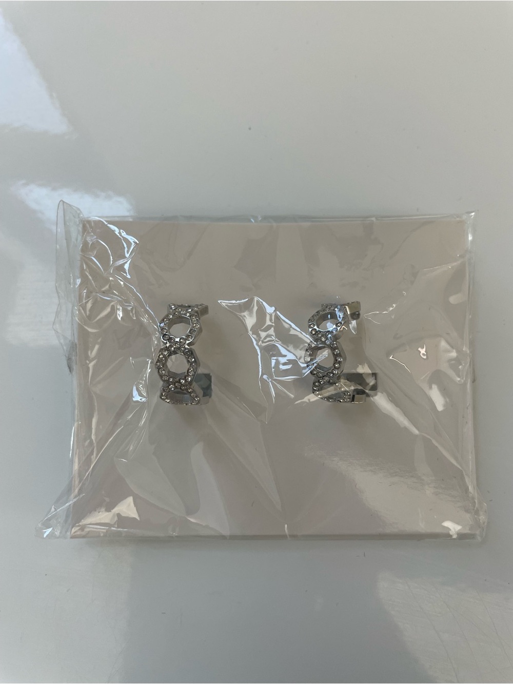 Silver Crystal Link Hoop Earrings - Women Jewelry